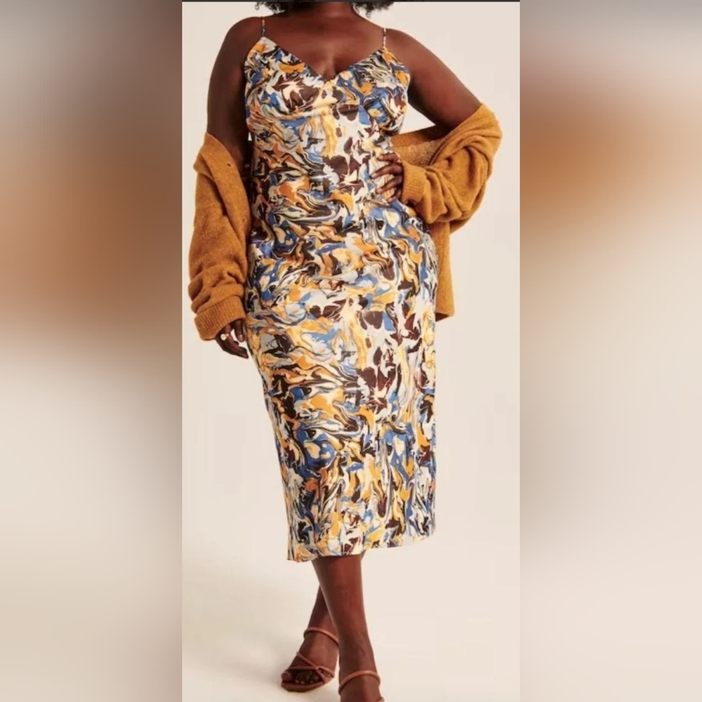 Abercrombie & Fitch Blue and Yellow Abstract Pencil Skirt